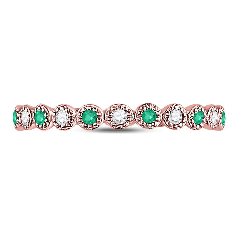 10kt Rose Gold Womens Round Emerald Diamond Dot Stackable Band Ring 1/6 Cttw