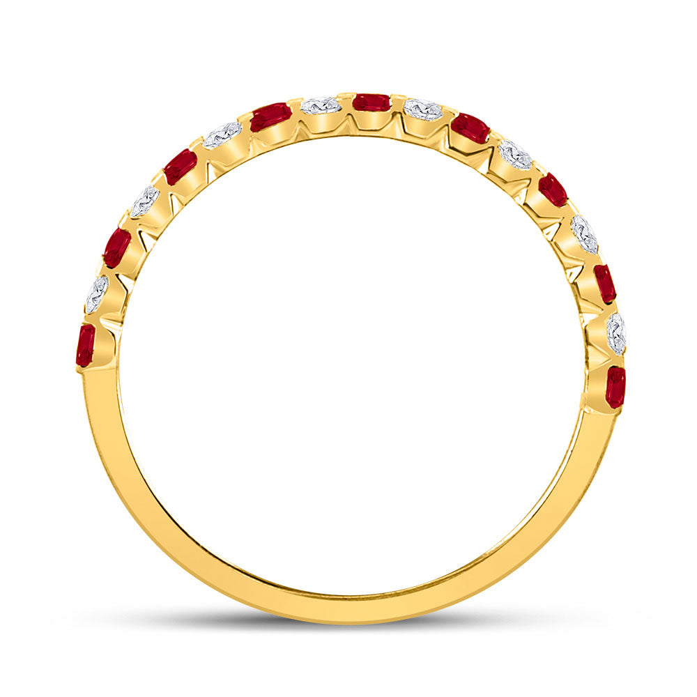 10kt Yellow Gold Womens Princess Ruby Diamond Alternating Stackable Band Ring 3/8 Cttw