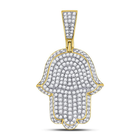 10kt Yellow Gold Mens Round Diamond Hamsa Charm Pendant 1-1/4 Cttw