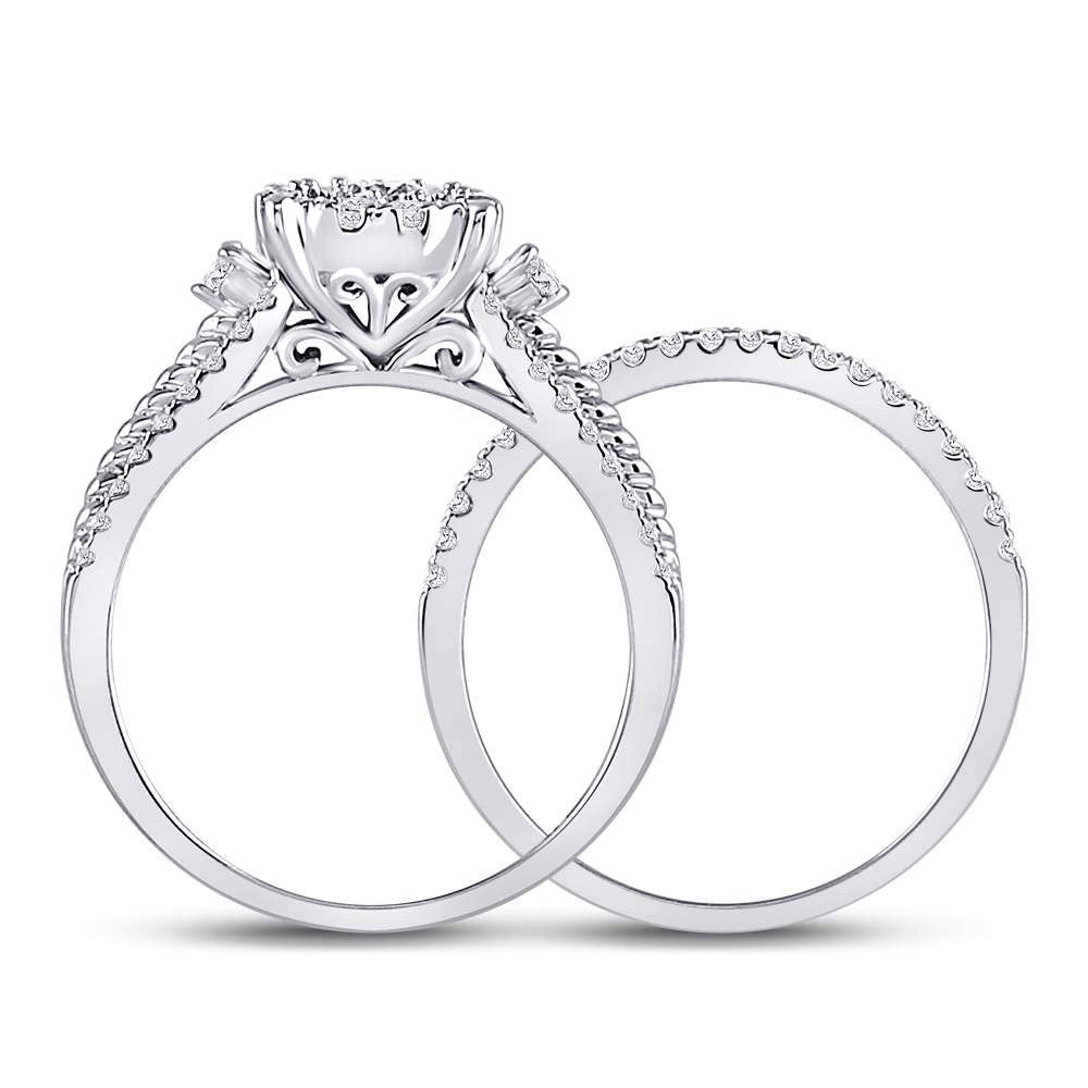 10kt White Gold Round Diamond Bridal Wedding Ring Band Set 7/8 Cttw