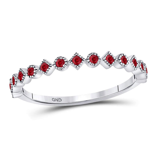 10kt White Gold Womens Round Ruby Square Dot Stackable Band Ring 1/5 Cttw