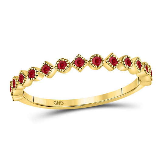 10kt Yellow Gold Womens Round Ruby Square Dot Stackable Band Ring 1/5 Cttw