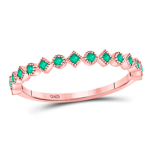 10kt Rose Gold Womens Round Emerald Square Dot Stackable Band Ring 1/5 Cttw