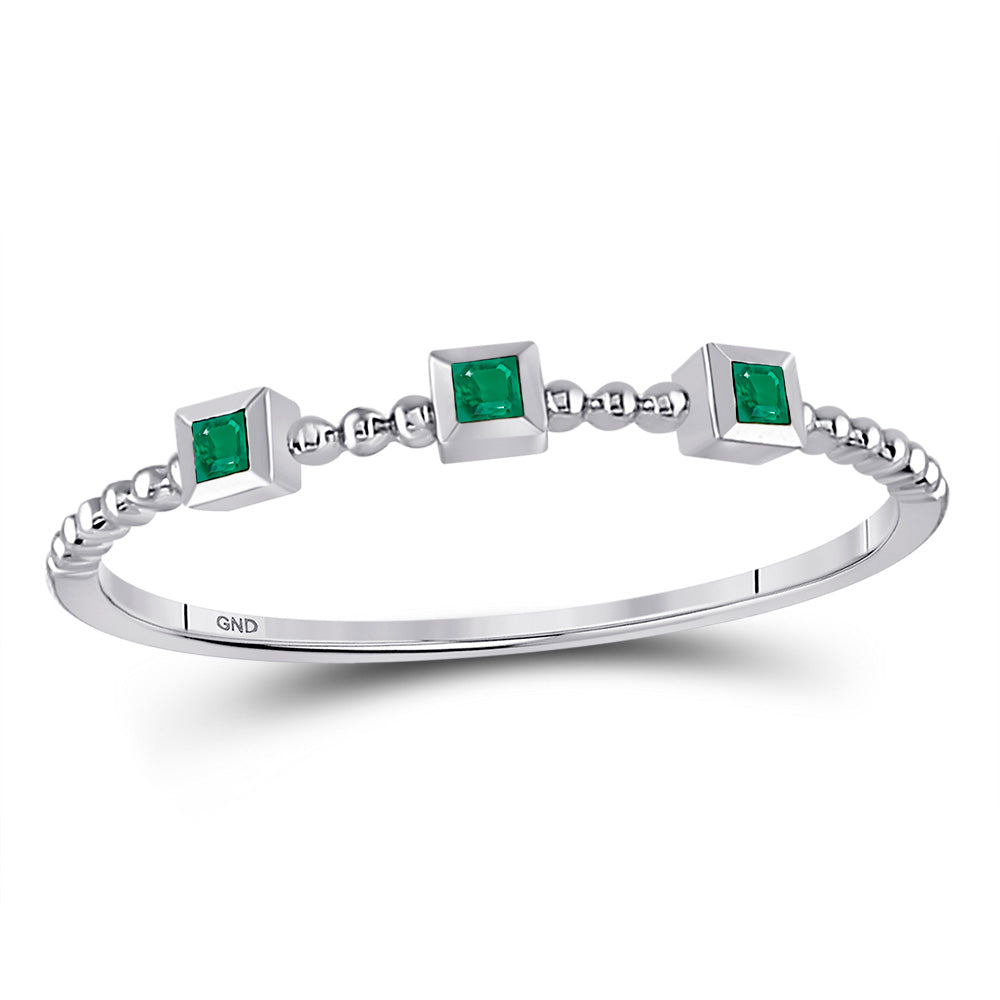 10kt White Gold Womens Princess Emerald Beaded 3-stone Stackable Band Ring .03 Cttw