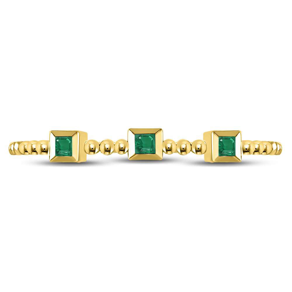 10kt Yellow Gold Womens Princess Emerald Beaded 3-stone Stackable Band Ring .03 Cttw
