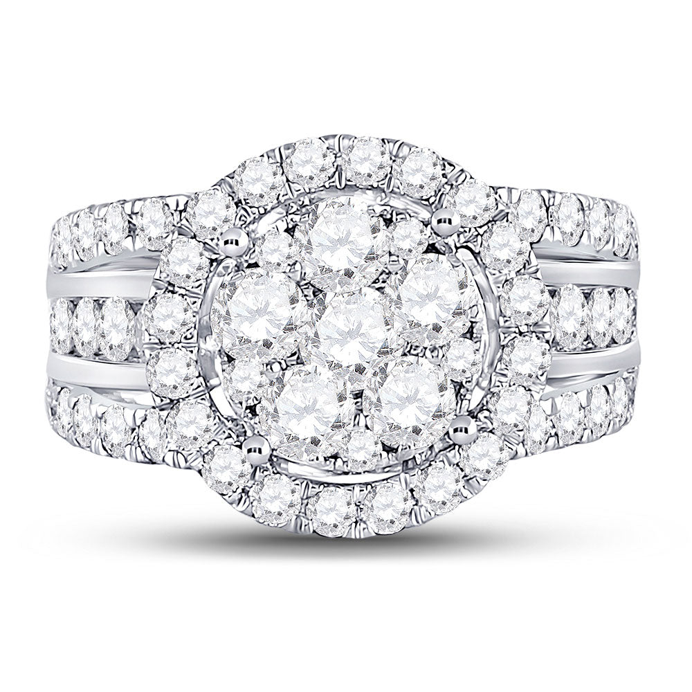 14kt White Gold Round Diamond Cluster Bridal Wedding Engagement Ring 2 Cttw