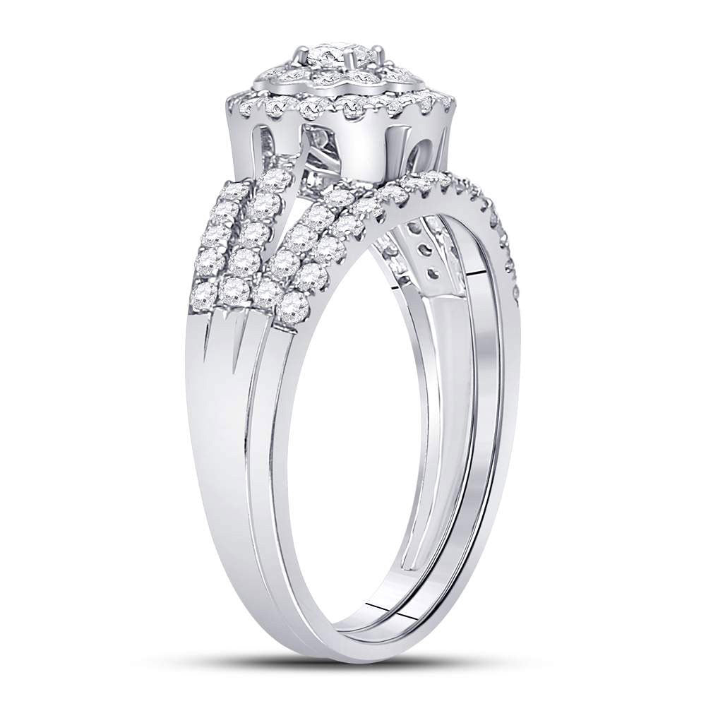 14kt White Gold Round Diamond Bridal Wedding Ring Band Set 1 Cttw