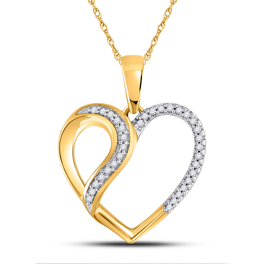 10kt Yellow Gold Womens Round Diamond Heart Fashion Pendant 1/10 Cttw