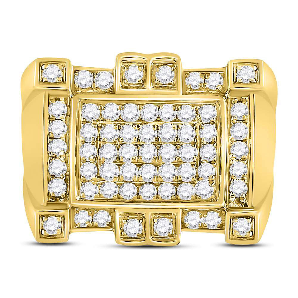 10kt Yellow Gold Mens Round Diamond Square Cluster Ring 1-1/2 Cttw