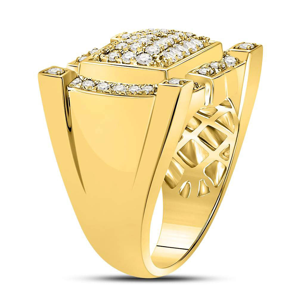 10kt Yellow Gold Mens Round Diamond Square Cluster Ring 1-1/2 Cttw