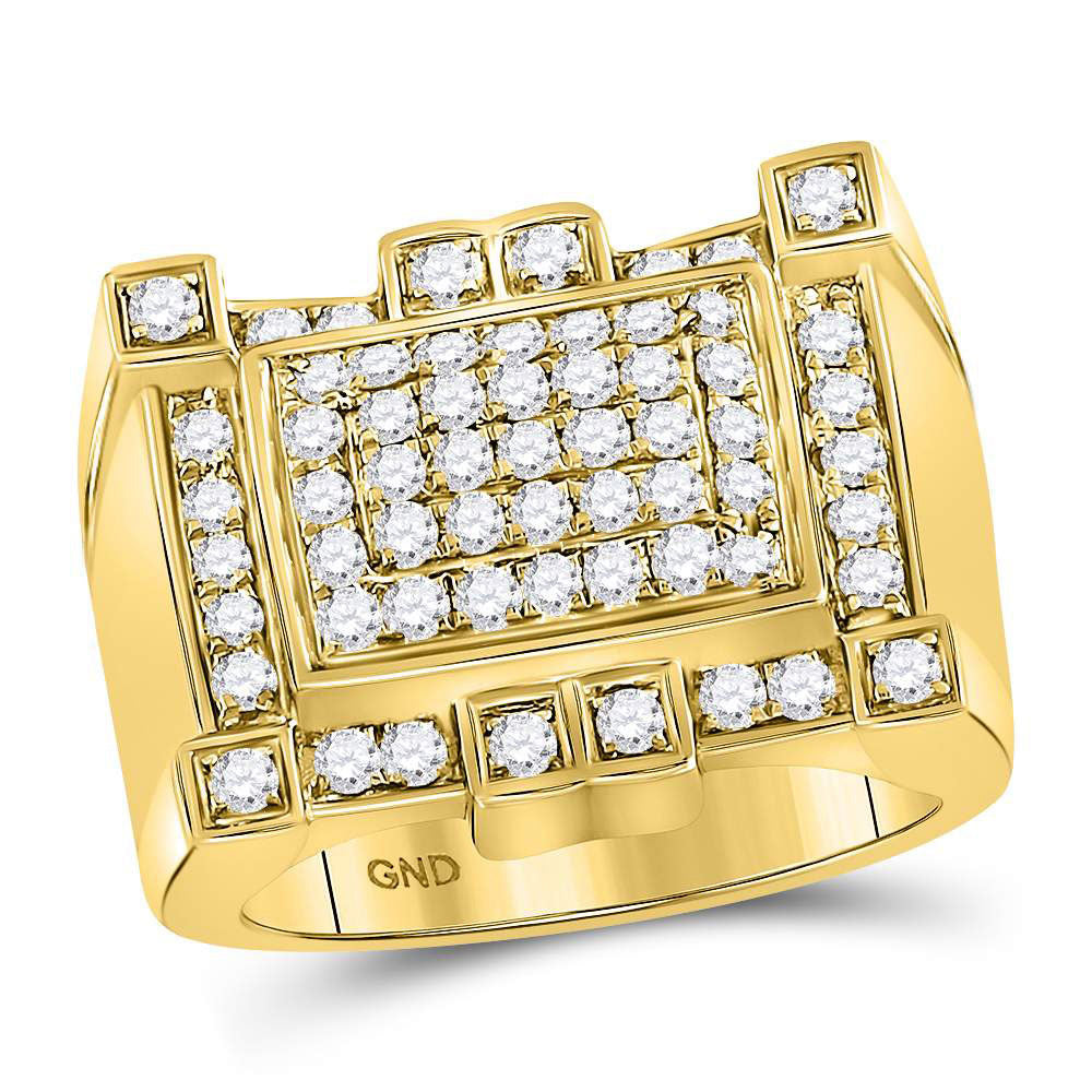 10kt Yellow Gold Mens Round Diamond Square Cluster Ring 1-1/2 Cttw