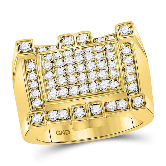 10kt Yellow Gold Mens Round Diamond Square Cluster Ring 1-1/2 Cttw