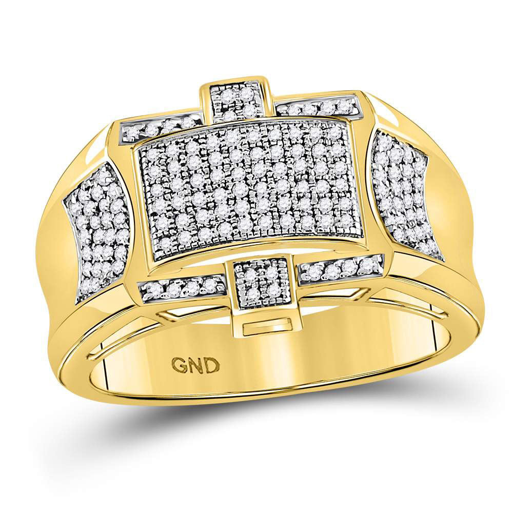 10kt Yellow Gold Mens Round Diamond Rectangle Cluster Ring 1/2 Cttw