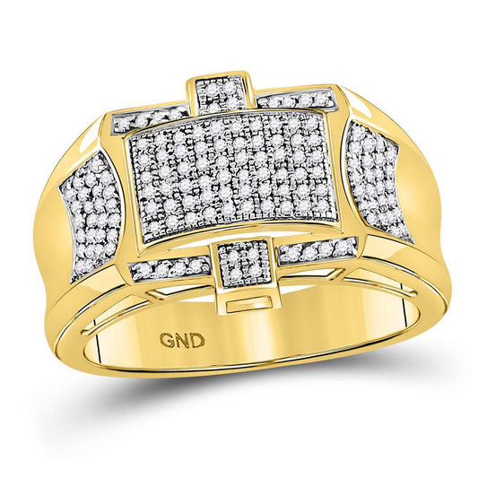 10kt Yellow Gold Mens Round Diamond Rectangle Cluster Ring 1/2 Cttw