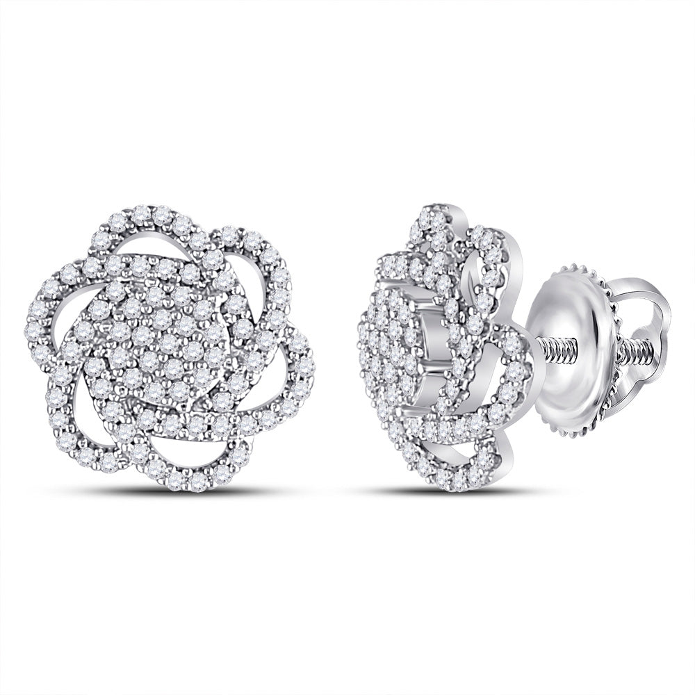 10kt White Gold Womens Round Diamond Pinwheel Cluster Earrings 3/8 Cttw