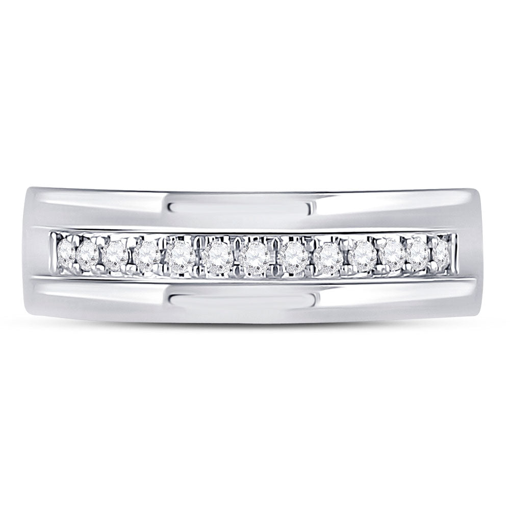 14kt White Gold Mens Machine Set Round Diamond Wedding Band Ring 1/5 Cttw