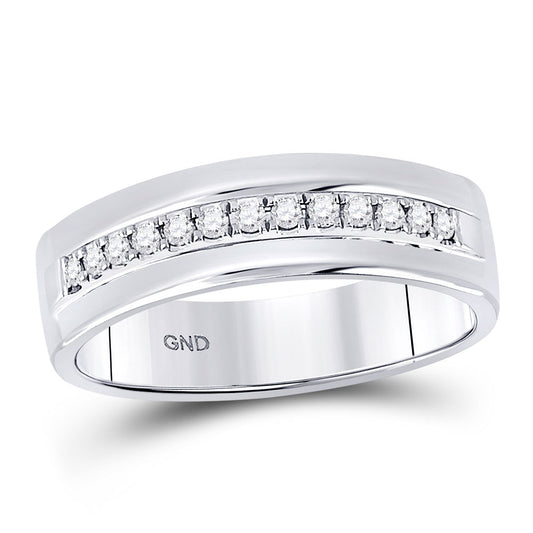 14kt White Gold Mens Machine Set Round Diamond Wedding Band Ring 1/5 Cttw