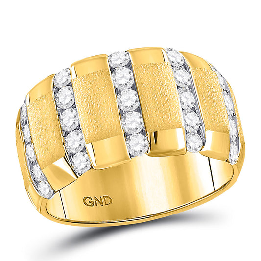 14kt Yellow Gold Mens Brushed Round Diamond Wedding Vertical Channel Band Ring 1-1/2 Cttw