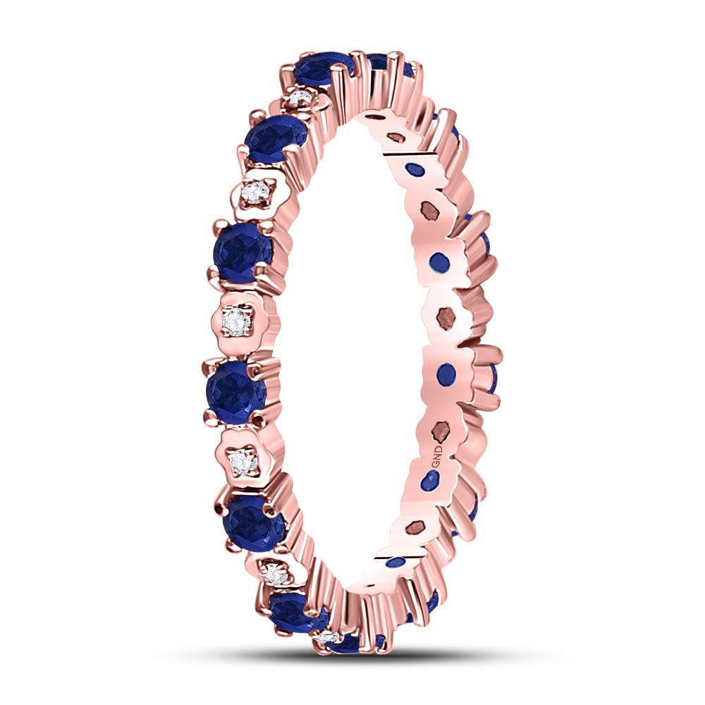 10kt Rose Gold Womens Round Blue Sapphire Diamond Eternity Band Ring 1 Cttw