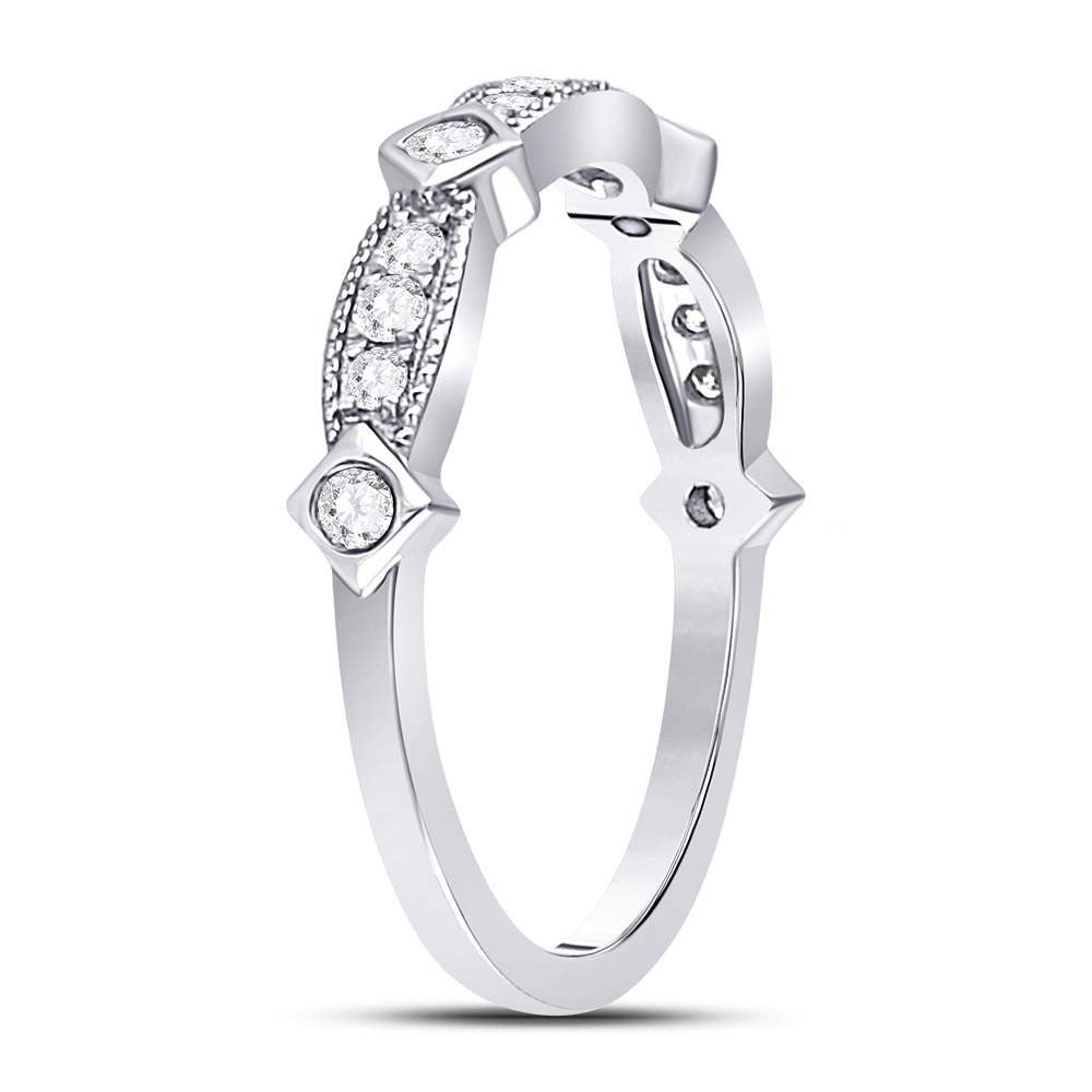 10kt White Gold Womens Round Diamond Milgrain Pinched Band Ring 1/4 Cttw