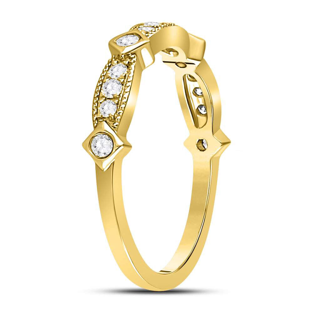 10kt Yellow Gold Womens Round Diamond Milgrain Pinched Band Ring 1/4 Cttw