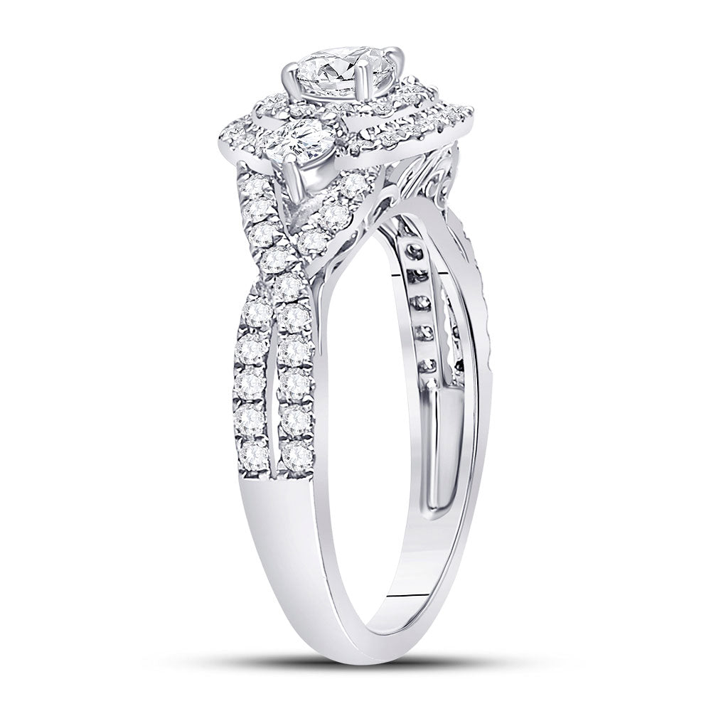 14kt White Gold Round Diamond 3-stone Twist Bridal Wedding Engagement Ring 1 Cttw