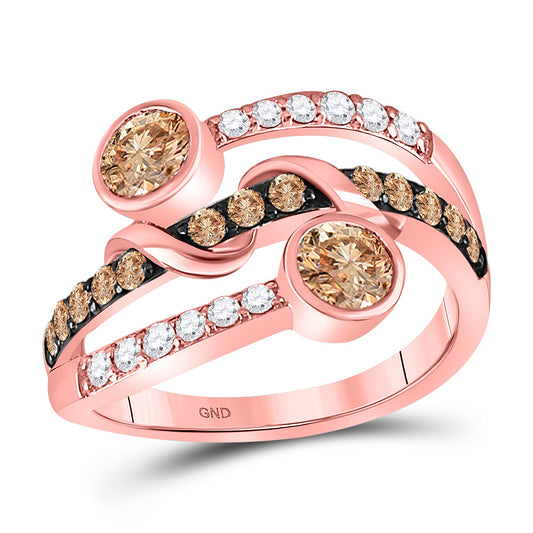 10kt Rose Gold Womens Round Brown Diamond Strand Band Ring 1 Cttw