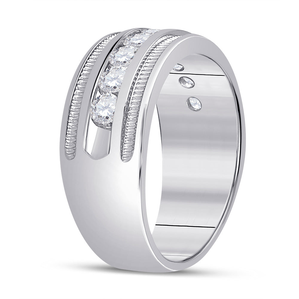 14kt White Gold Mens Round Diamond Wedding Single Row Band Ring 2 Cttw