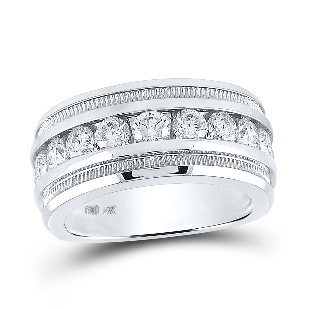 14kt White Gold Mens Round Diamond Wedding Single Row Band Ring 2 Cttw