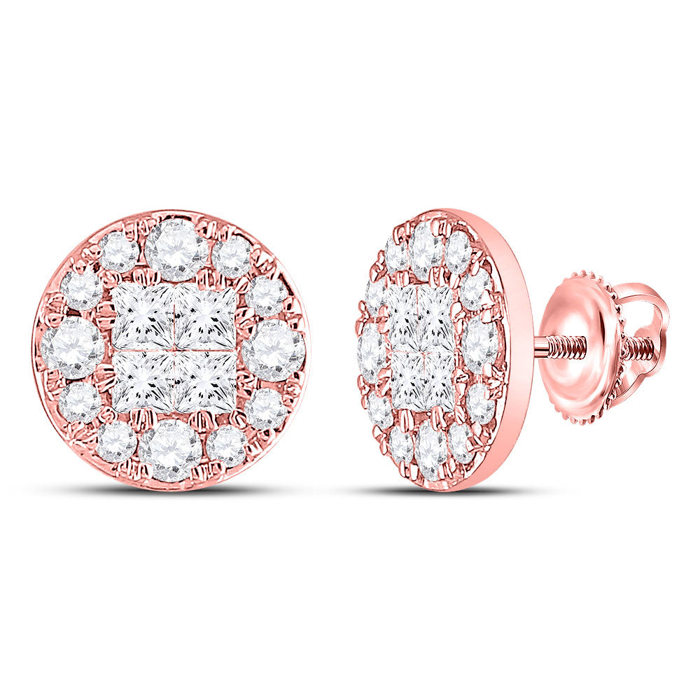 14kt Rose Gold Womens Princess Diamond Cluster Earrings 1/2 Cttw