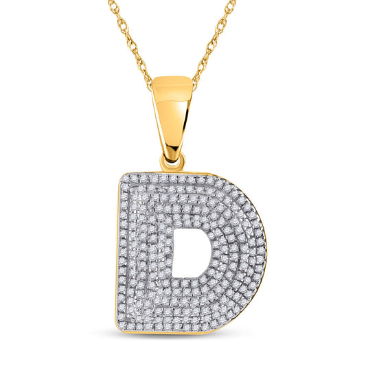 10kt Yellow Gold Mens Round Diamond Initial D Letter Charm Pendant 5/8 Cttw