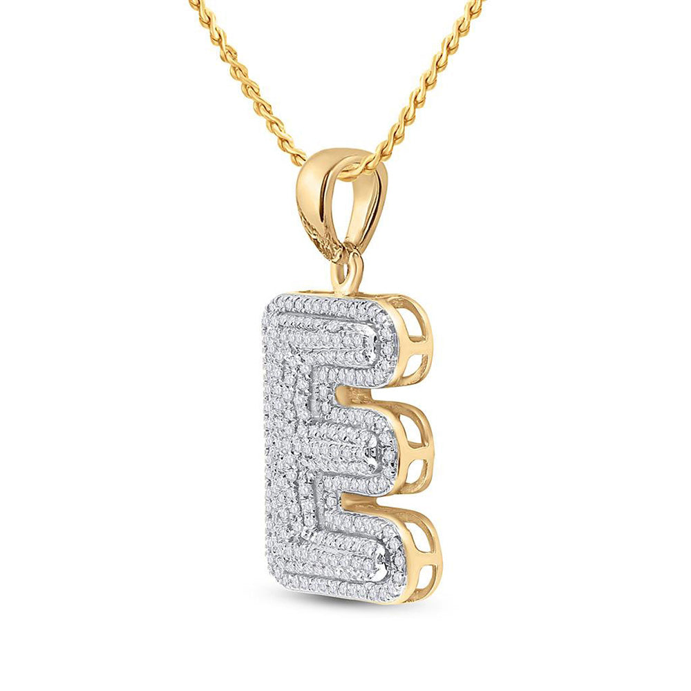 10kt Yellow Gold Mens Round Diamond Initial E Letter Charm Pendant 5/8 Cttw