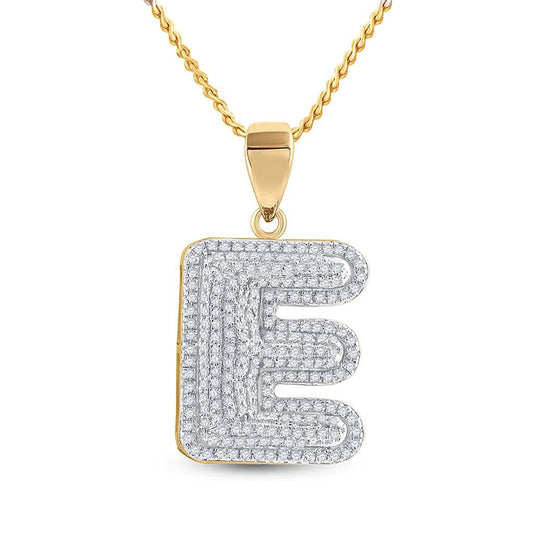 10kt Yellow Gold Mens Round Diamond Initial E Letter Charm Pendant 5/8 Cttw