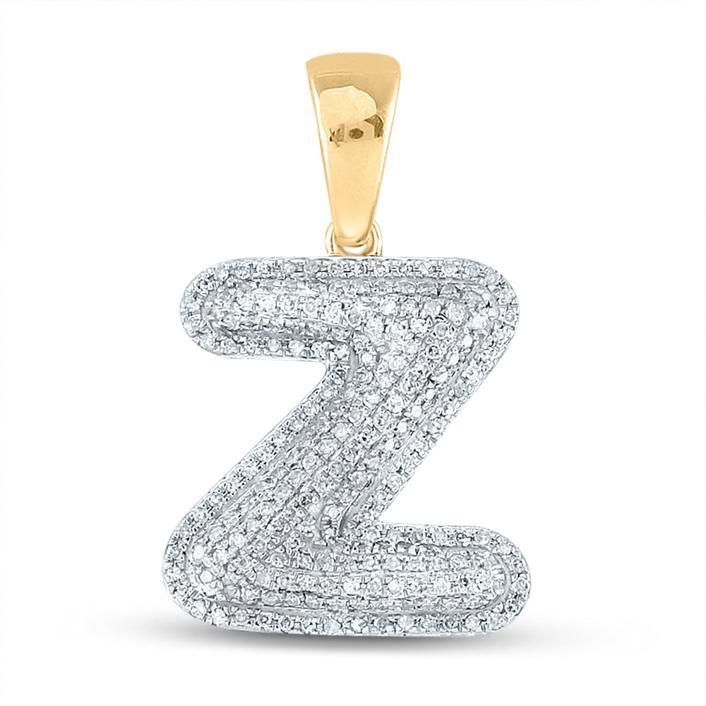 10kt Yellow Gold Mens Round Diamond Initial Z Letter Charm Pendant 5/8 Cttw