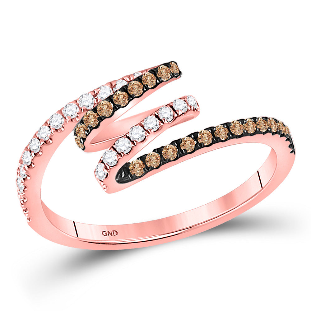 14kt Rose Gold Womens Round Brown Diamond Spiral Coil Band Ring 1/3 Cttw