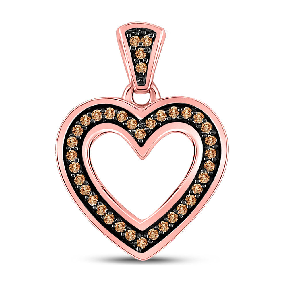 10kt Rose Gold Womens Round Brown Diamond Heart Pendant 1/10 Cttw