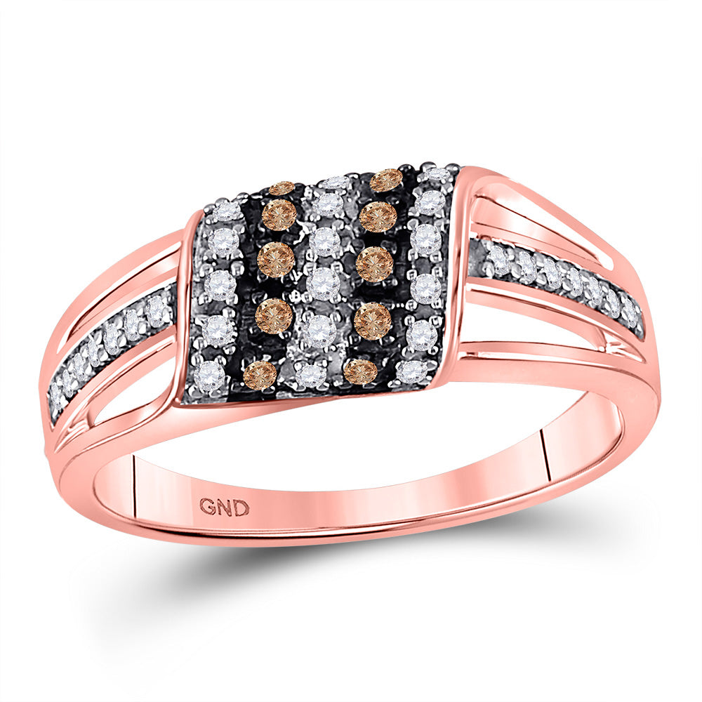 10kt Rose Gold Womens Round Brown Diamond Band Ring 1/4 Cttw