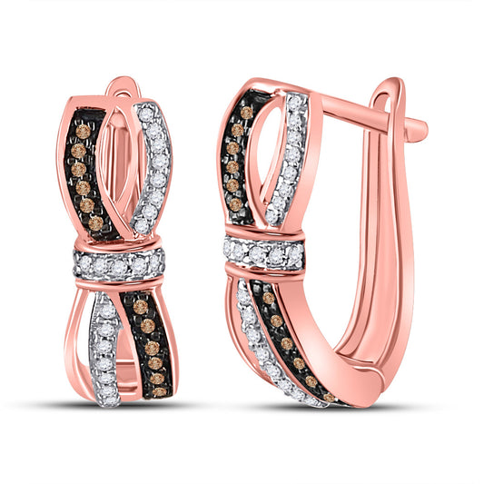 10kt Rose Gold Womens Round Brown Diamond Fashion Hoop Earrings 1/5 Cttw