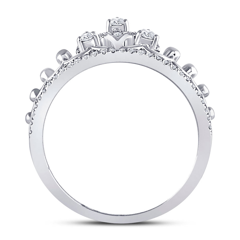 10kt White Gold Womens Round Diamond Crown Tiara Fashion Ring 1/5 Cttw