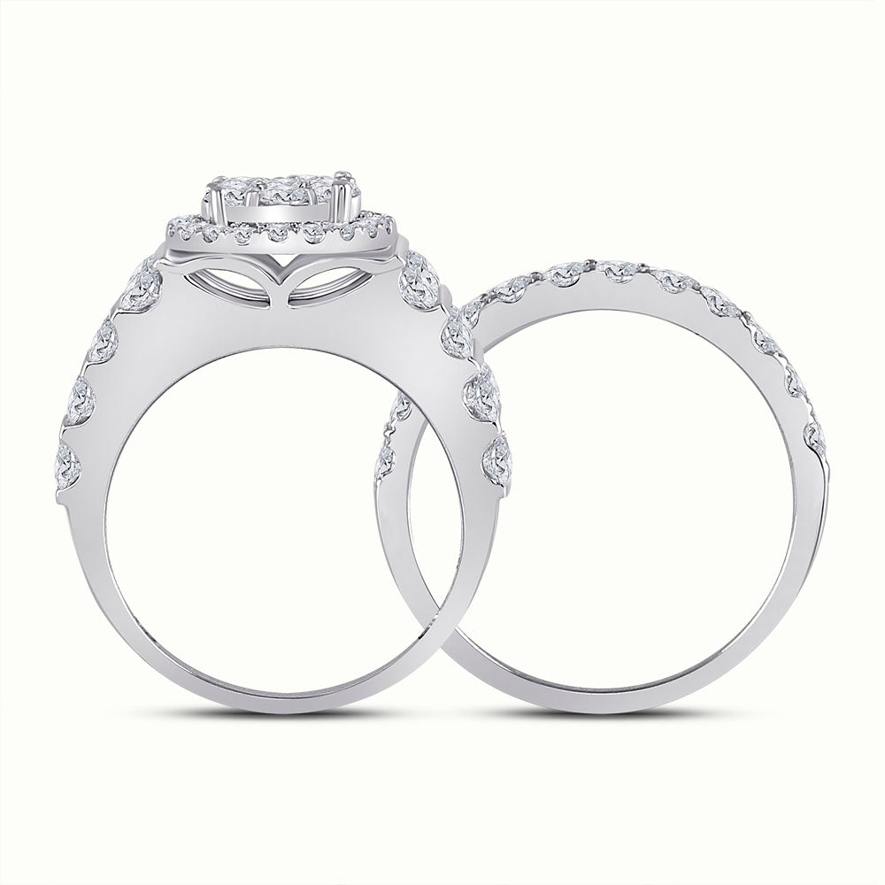 14kt White Gold Round Diamond Bridal Wedding Ring Band Set 3-5/8 Cttw