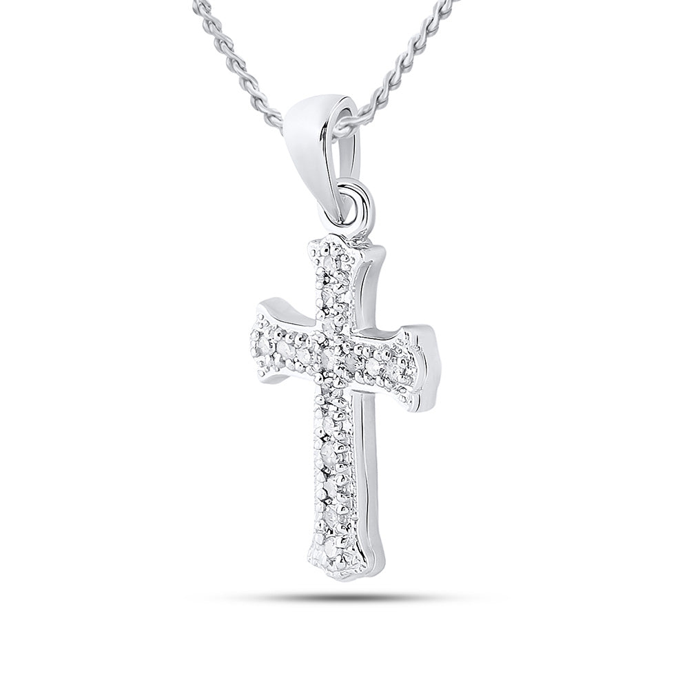 10kt White Gold Womens Round Diamond Cross Pendant 1/12 Cttw