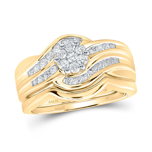 14kt Yellow Gold Round Diamond Bridal Wedding Ring Band Set 1/2 Cttw