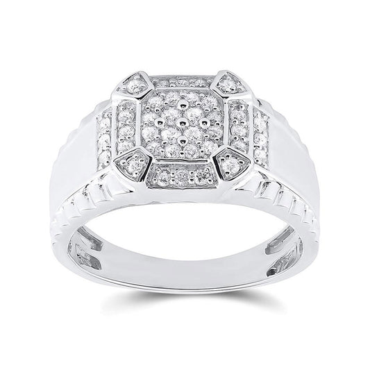 10kt White Gold Mens Round Diamond Square Ring 1/2 Cttw