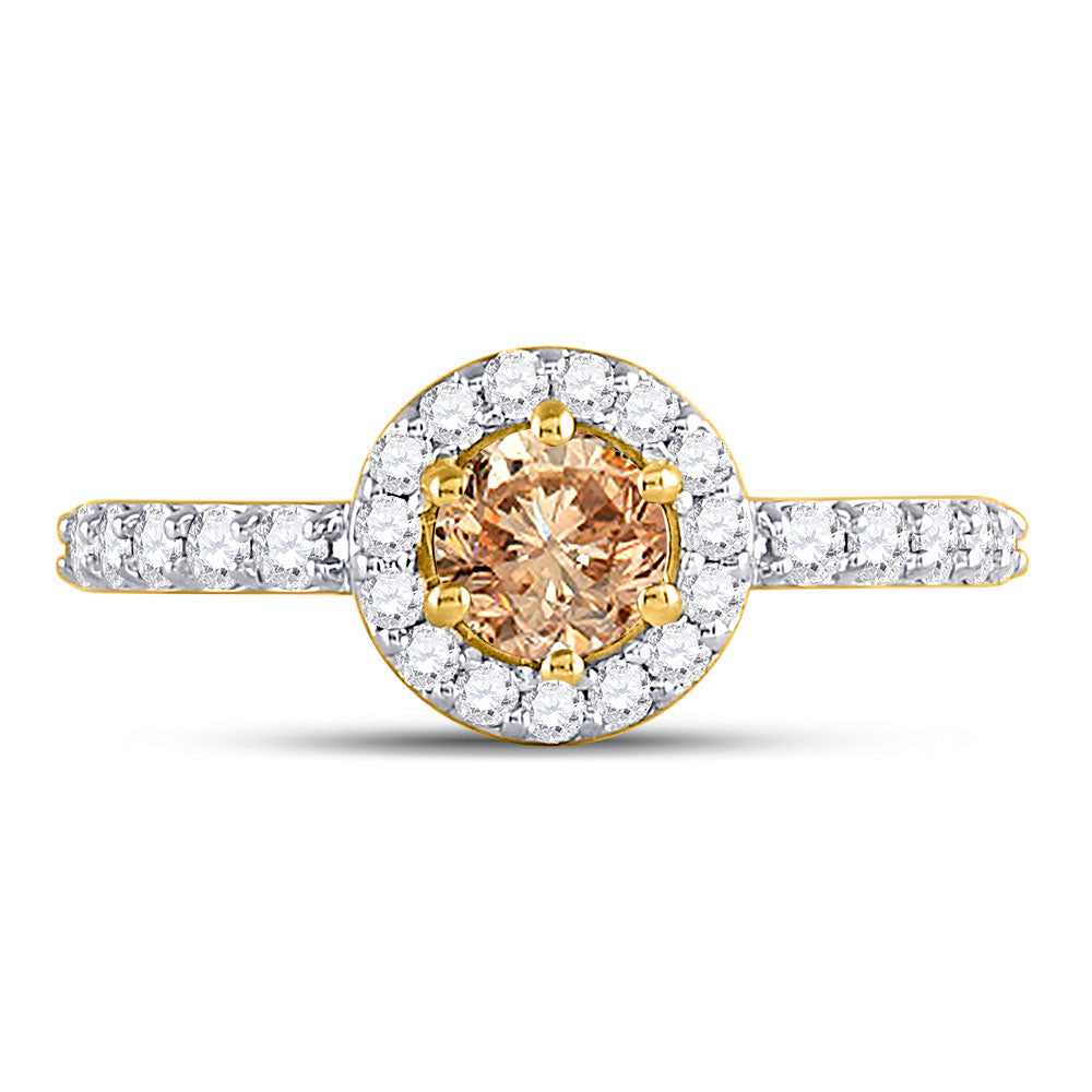 14kt Yellow Gold Round Brown Diamond Solitaire Bridal Wedding Engagement Ring 1 Cttw