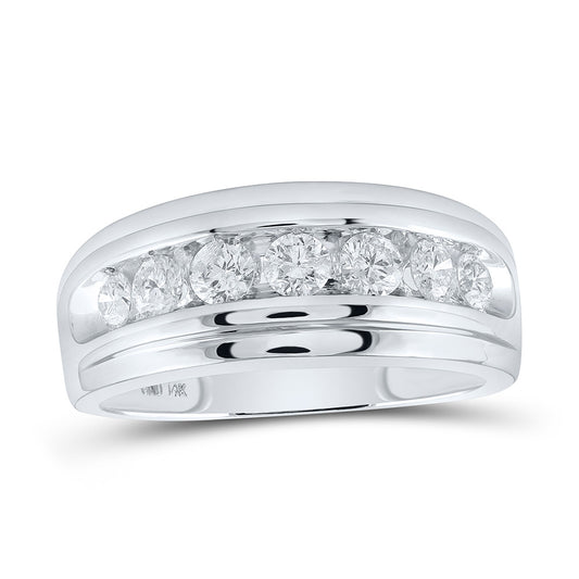 14kt White Gold Mens Round Diamond Wedding Channel-Set Band Ring 1 Cttw