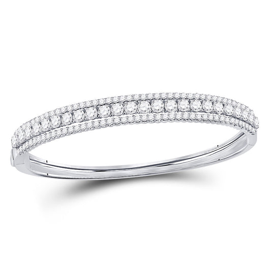 14kt White Gold Womens Round Diamond 3-Row Bangle Bracelet 5 Cttw