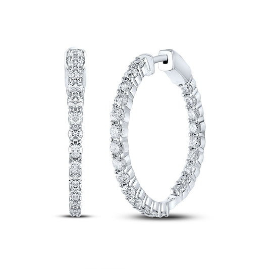 14kt White Gold Womens Round Diamond Inside-Outside Hoop Earrings 3 Cttw