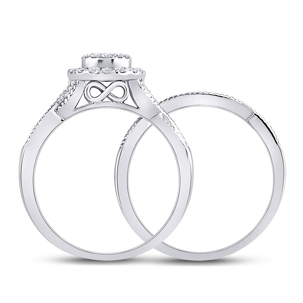 14kt White Gold Princess Diamond Bridal Wedding Ring Band Set 1/2 Cttw