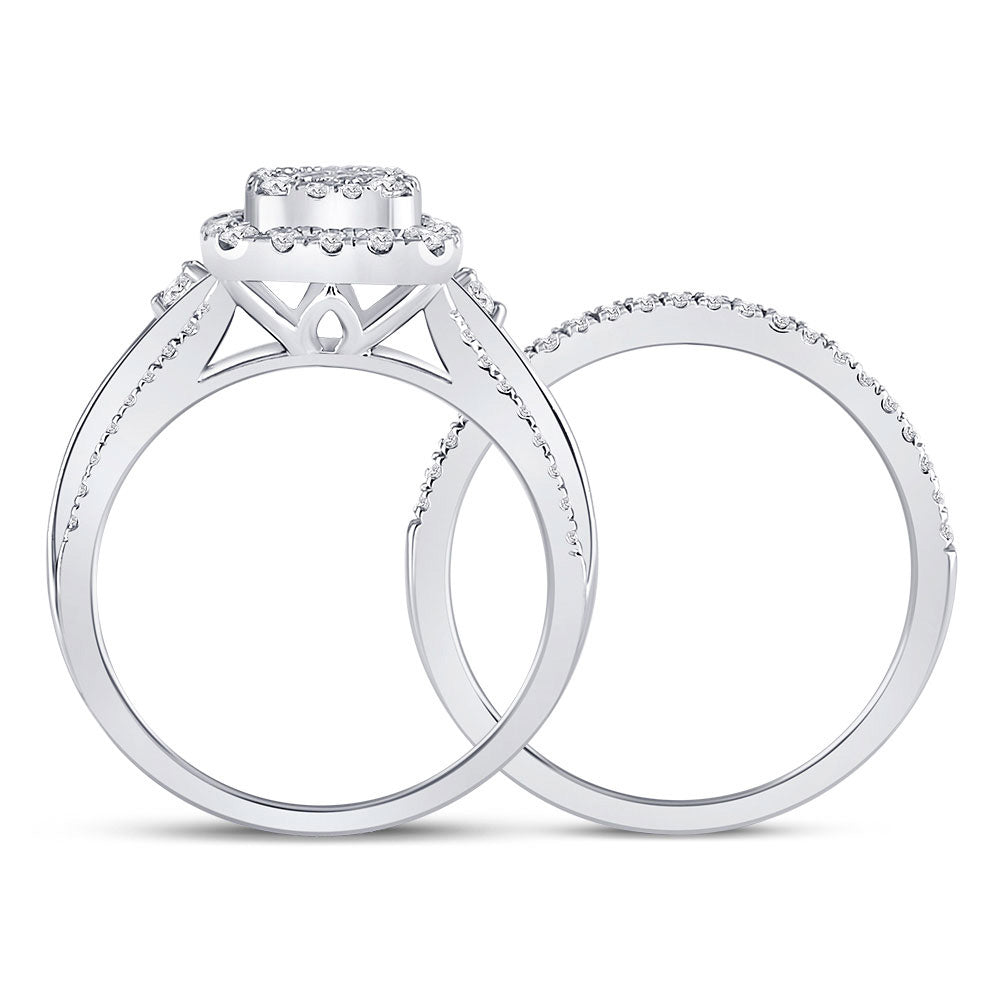 14kt White Gold Princess Diamond Bridal Wedding Ring Band Set 3/4 Cttw