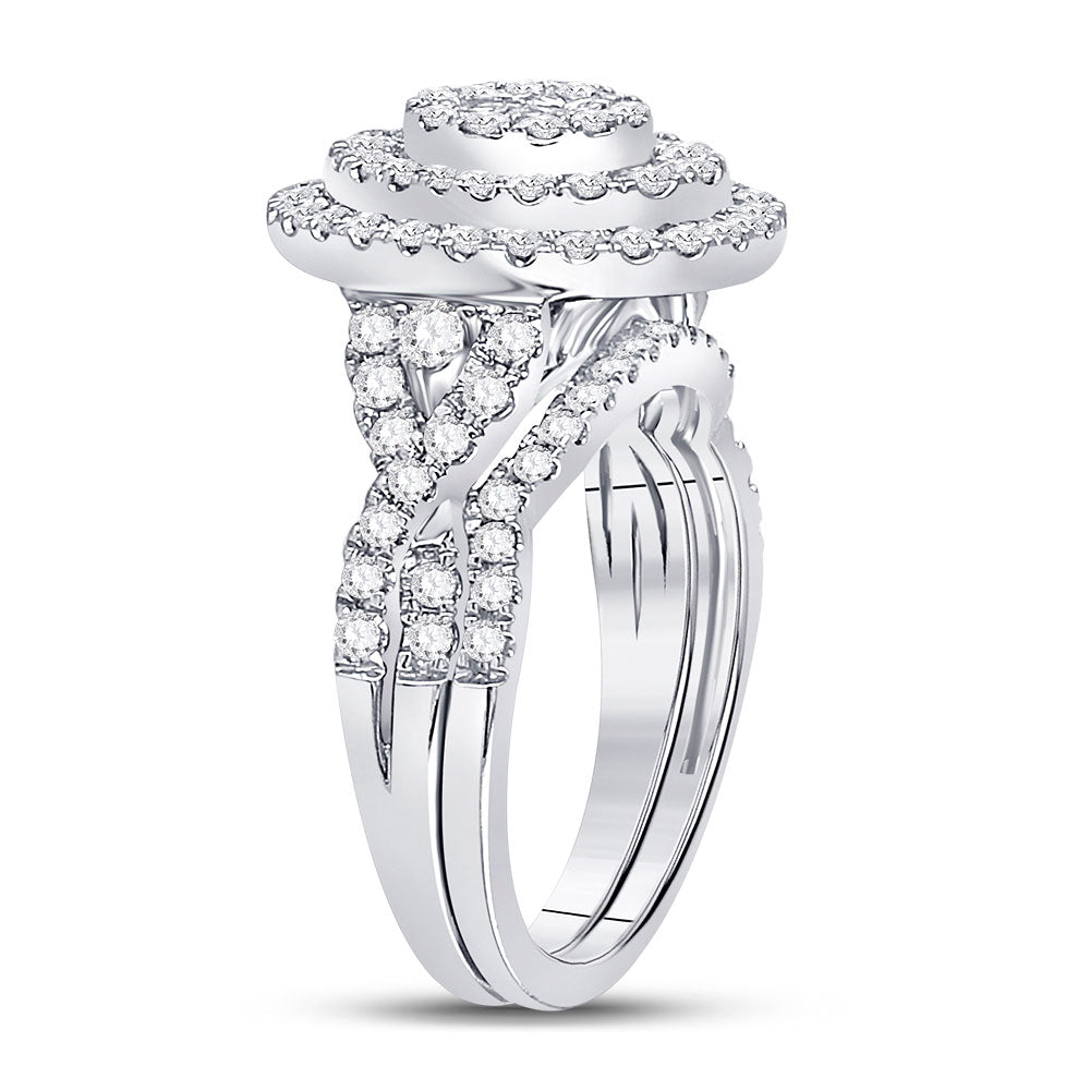 14kt White Gold Princess Diamond Bridal Wedding Ring Band Set 1-1/4 Cttw